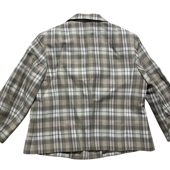 Talbots Blazer Sz 12P Tan Plaid Ramie Linen Blend Jacket Wood Buttons 3/4 Sleeve - Picture 2 of 7